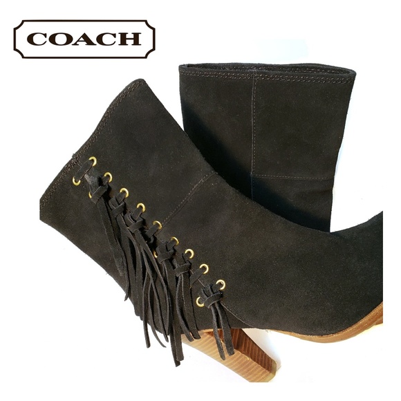 Coach Shoes - COACH suede ankle boots w/fringe, sz 8 B